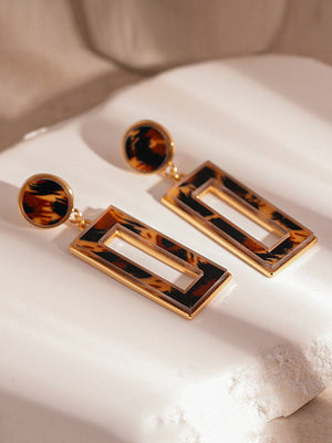 Boucles d'oreilles géométriques ajourées à imprimé léopard, à empiècements