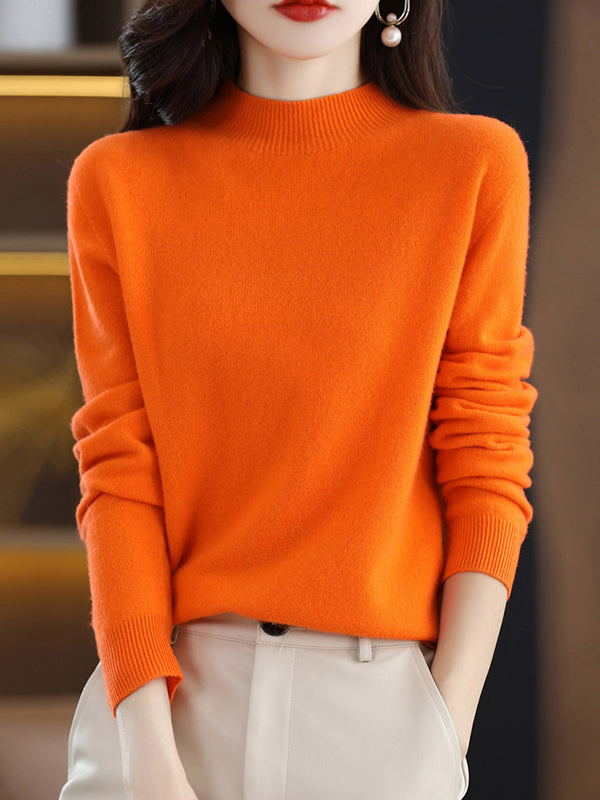 Pull de bureau à manches longues, couleur unie, col haut, pulls