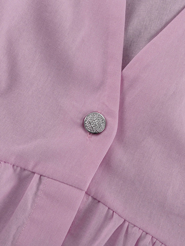 Ensemble deux pièces ample sans manches plissé à col en v + pantalon