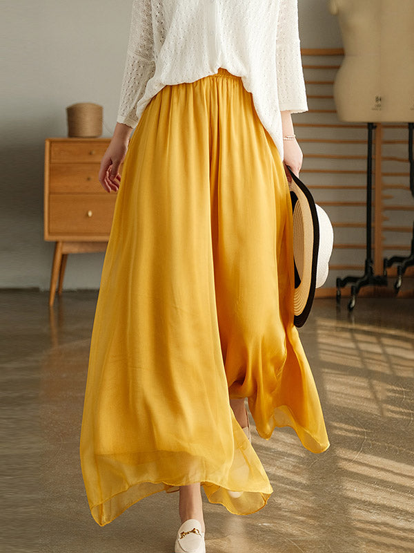 Jupe-culotte large décontractée en mousseline, couleur unie