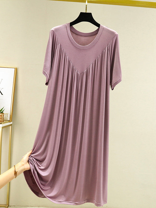 Robe pyjama ample en modal plissée de couleur unie