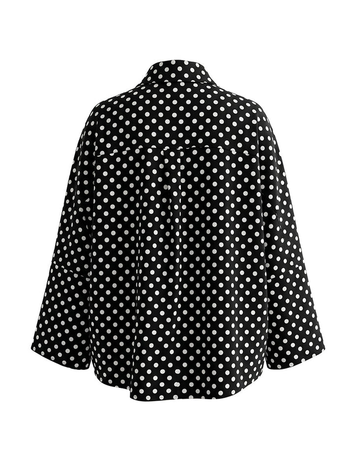 Chemisier ample boutonné à manches longues, à pois, à empiècements, à col revers, couleur contrastée