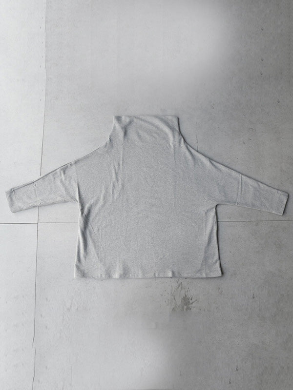 T-shirt urbain noir gris à col haut, à manches longues, oversize