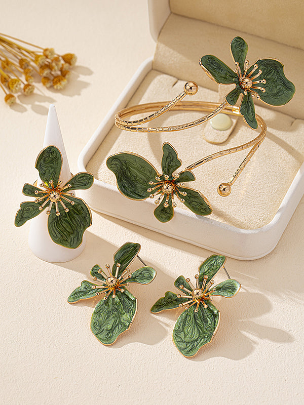 Parure bracelet, boucles d'oreilles et bague en forme de fleur