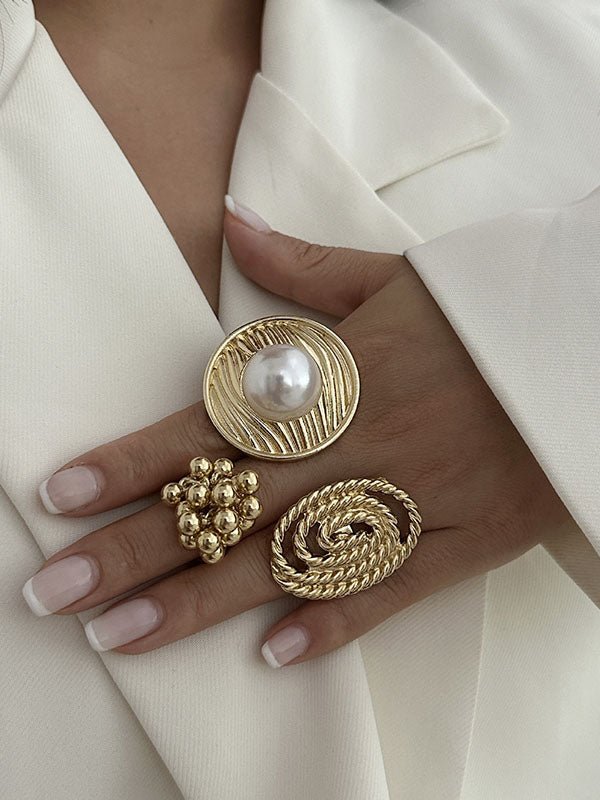 Bague perlée géométrique couleur unie