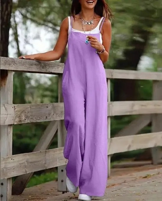 Elfriede | Salopette en lin pour femmes, pantalon large, combinaison à bretelles