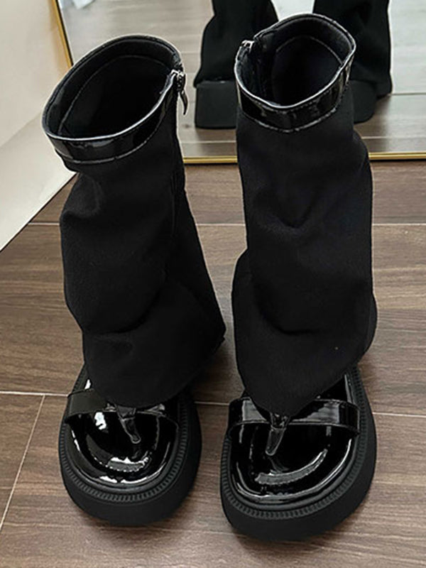 Bottes à fermeture éclair creuses à empiècements et à bout fendu, chaussures à plateforme, sandales