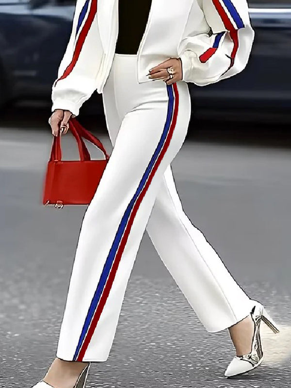 Pantalon rayé décontracté coupe droite