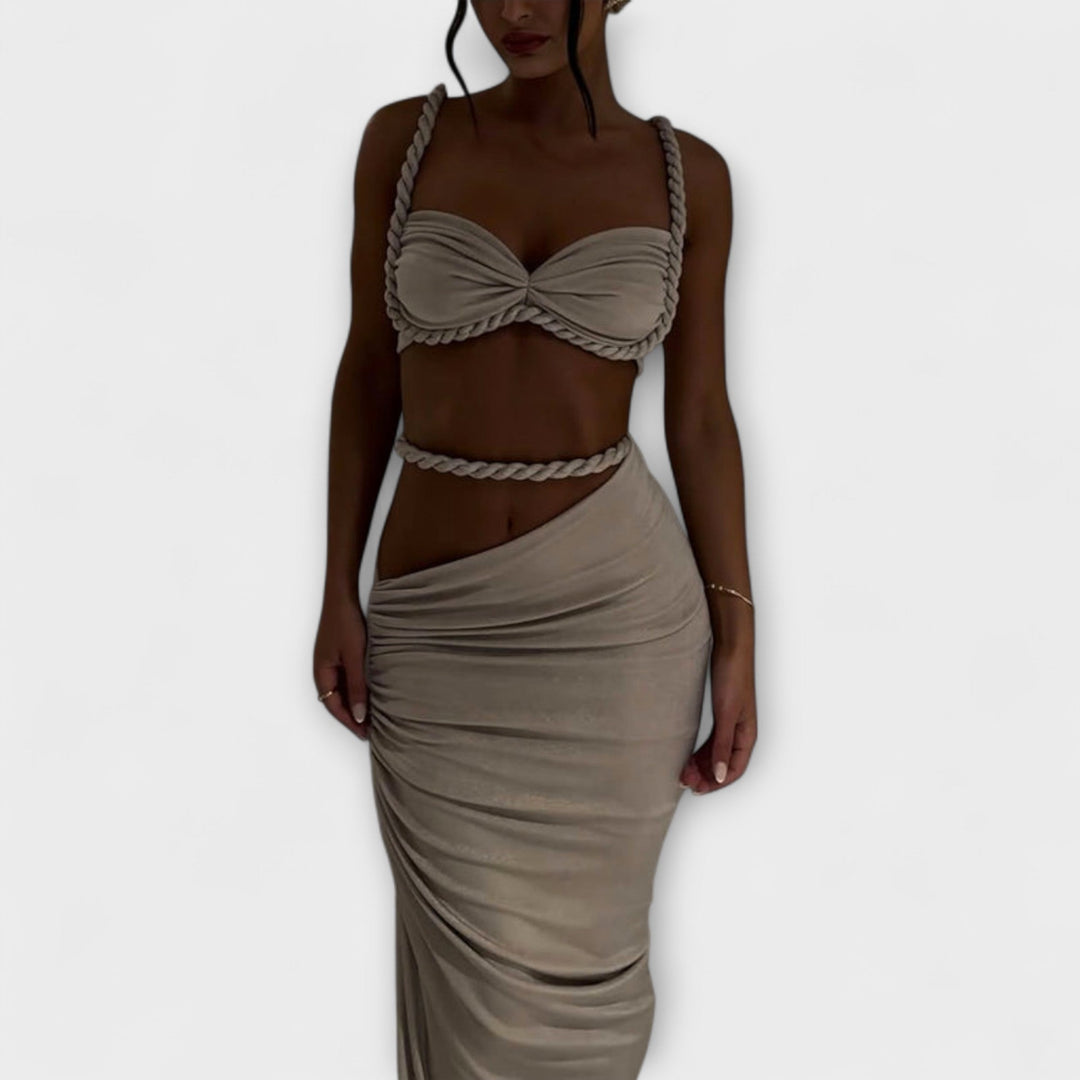Jane - Ensemble élégant de crop top à tresses dégradé avec jupe overskirt
