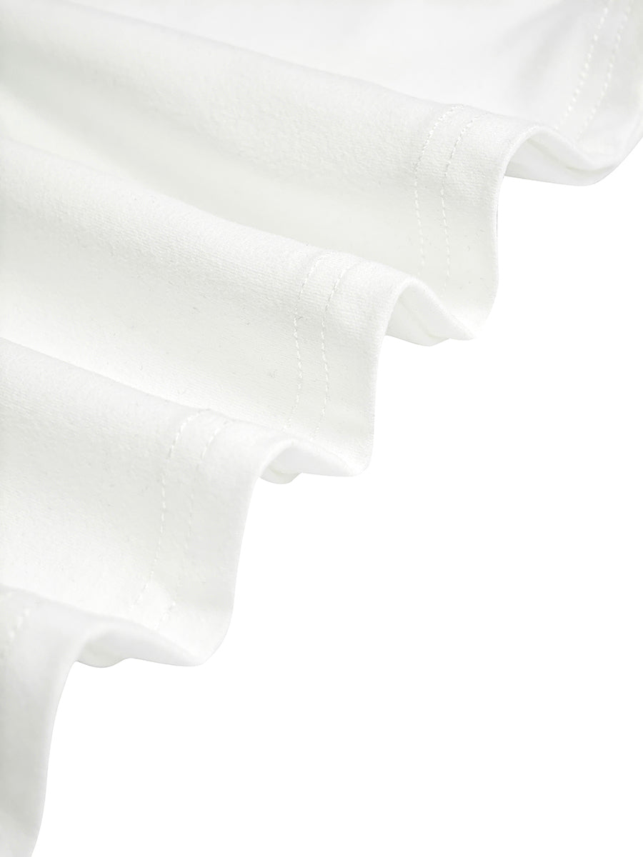 Robe mi-longue asymétrique plissée fendue devant fendue sur le côté à manches longues, à empiècements, à col haut, couleur unie