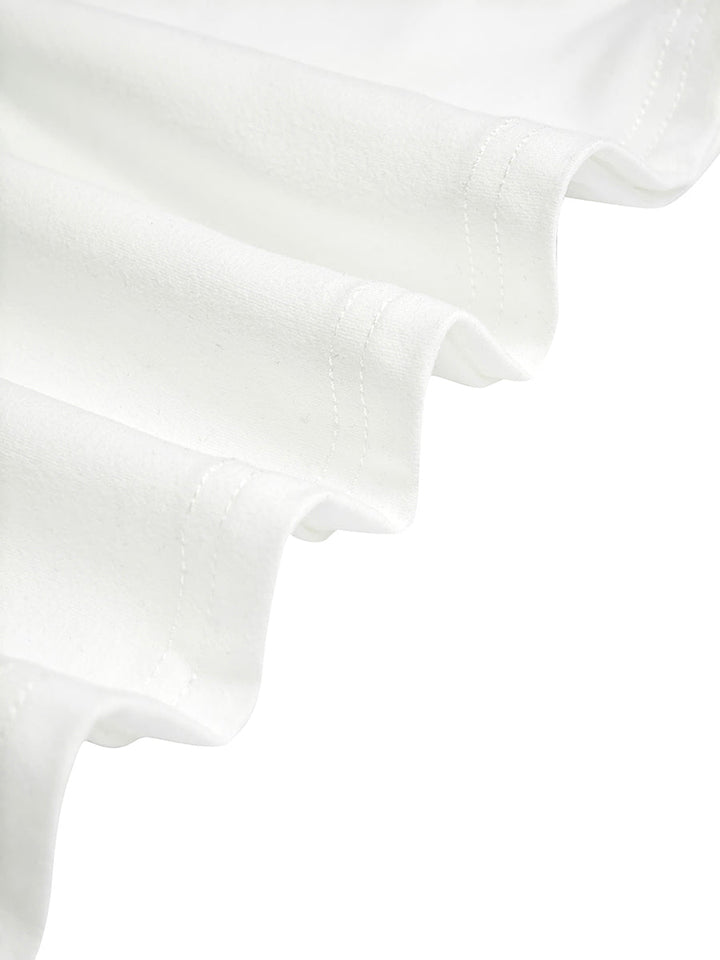Robe mi-longue asymétrique plissée fendue devant fendue sur le côté à manches longues, à empiècements, à col haut, couleur unie