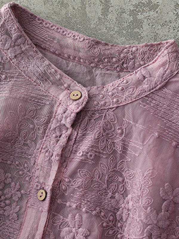 Chemisier ample brodé ajouré vintage, en dentelle