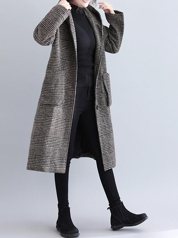 Manteau ample à capuche en laine à carreaux