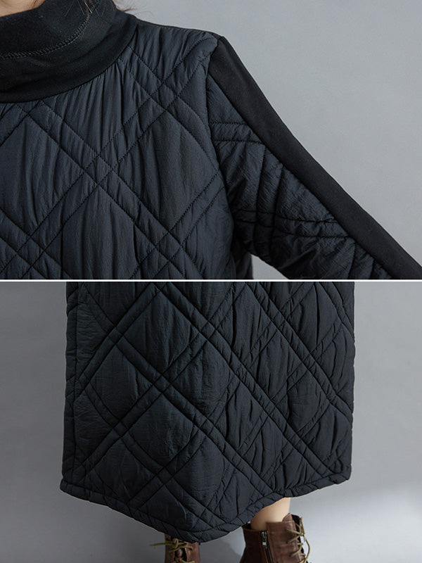 Robe mi-longue matelassée simple à col montant et ligne H
