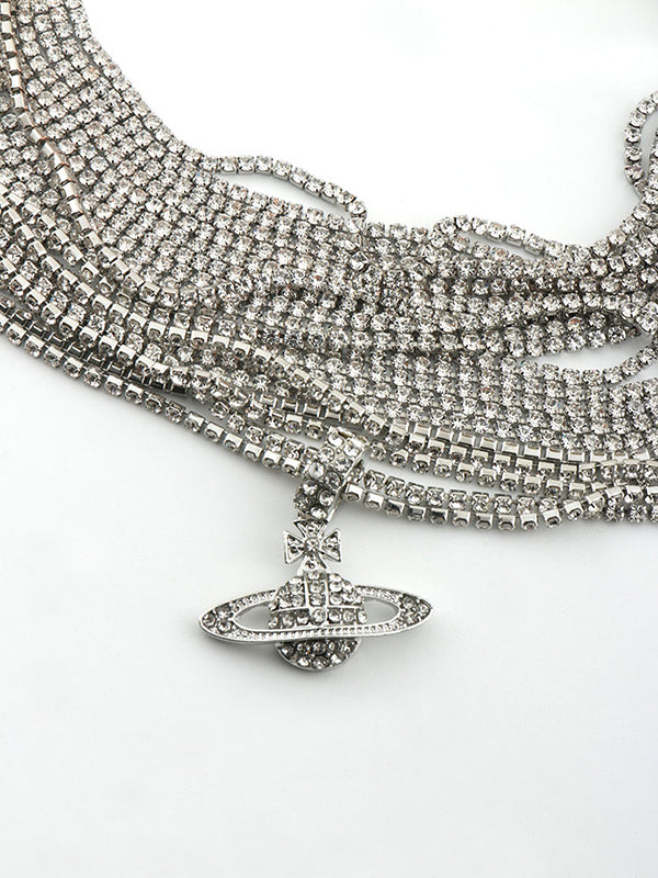 Collier géométrique brillant à chaîne, à strass