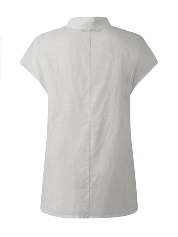 Chemise à col montant, à mancherons, couleur unie