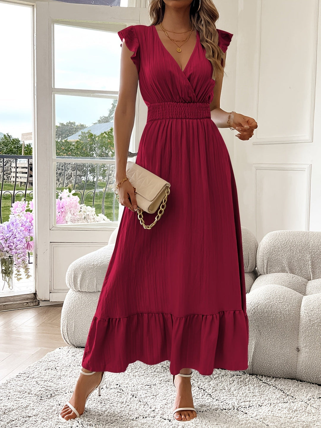 Mara | Robe Maxi à Décolleté en V avec Ourlet Volanté