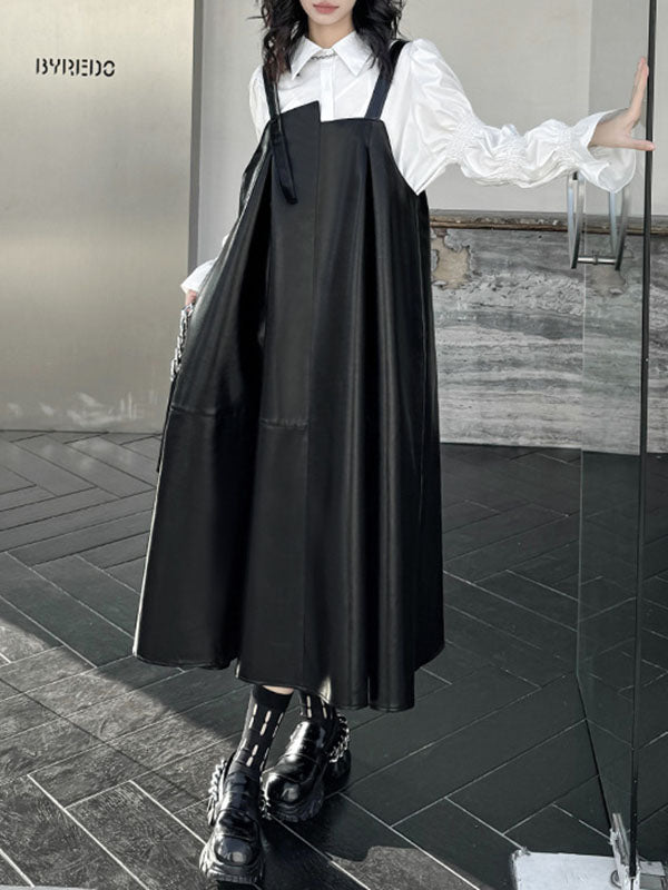 Robe trapèze ample asymétrique plissée, couleur unie, à empiècements, col carré, robe mi-longue