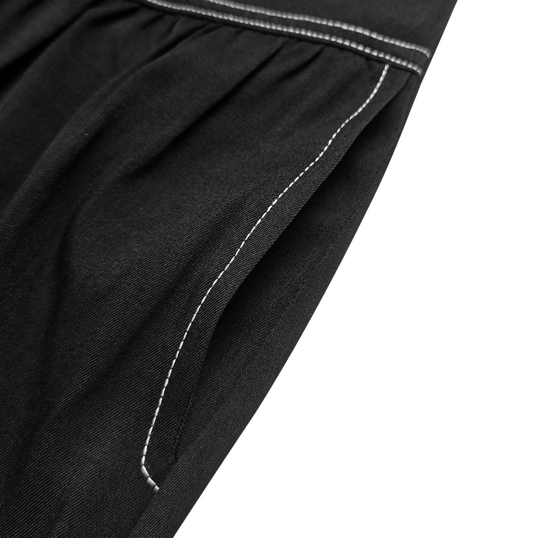 Robe longue plissée coupe trapèze, taille haute, à poches, à fermeture éclair, à col montant, couleur unie