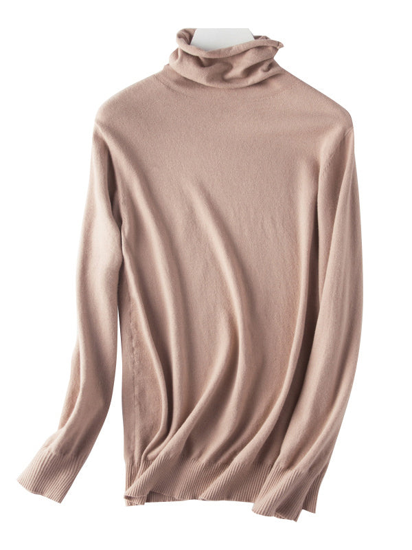 Pull simple ample à manches longues, à col haut, couleur unie