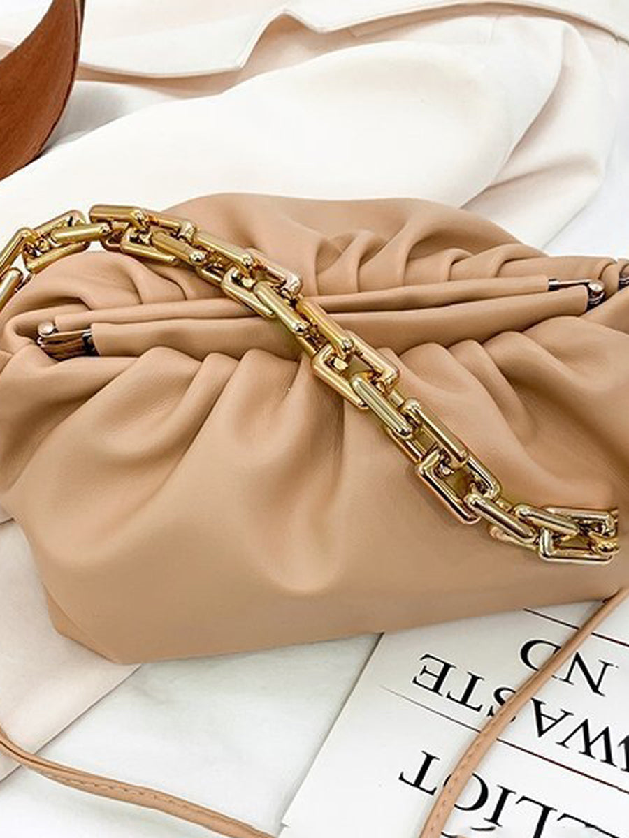 Sac bandoulière à fermeture éclair, à chaîne, couleur unie