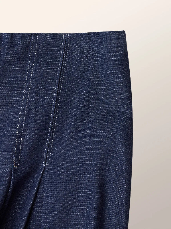 Bas de pantalon en jean à empiècements et plissé, taille haute