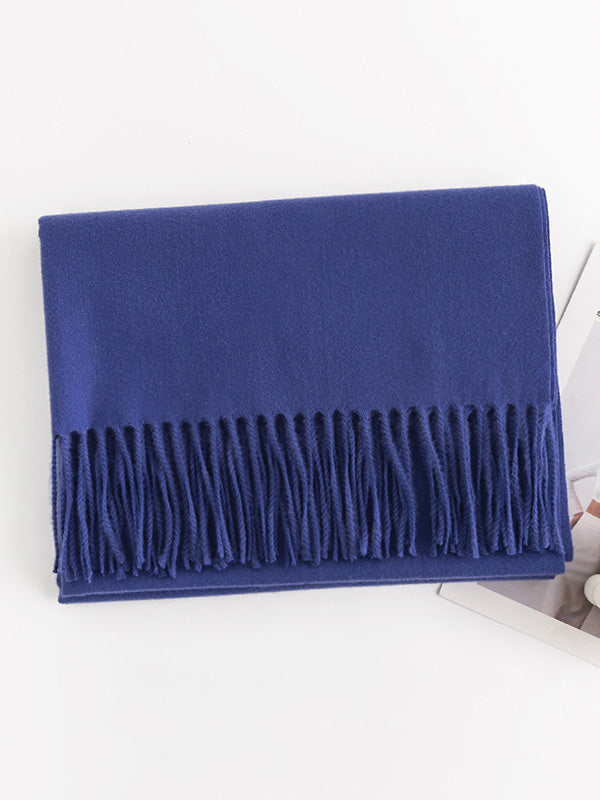 Écharpe chaude à pompons, couleur unie
