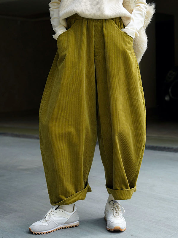 Pantalon ample vintage en velours côtelé, jambe large, couleur unie
