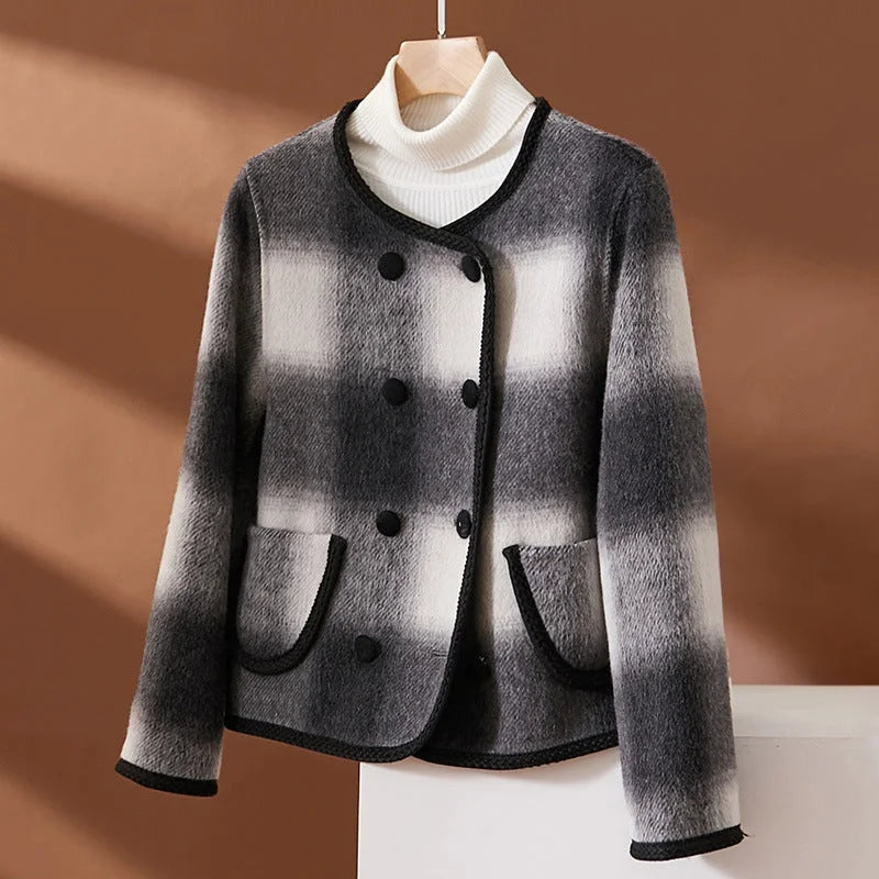 Manteau long à carreaux chic, chaud et polyvalent pour femmes