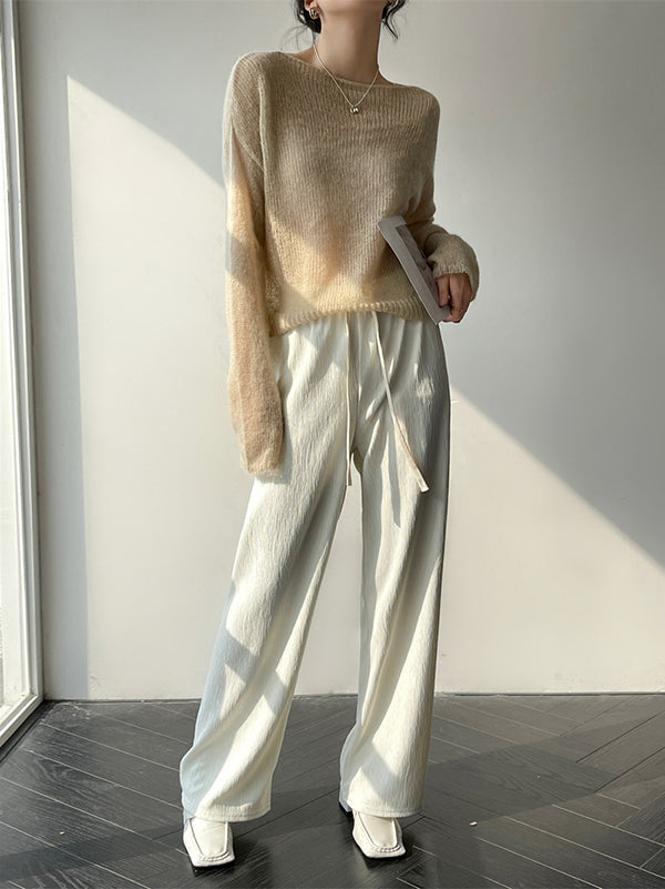 Pull fin tricoté en Mohair doux, manches longues, couleur unie, hauts fins