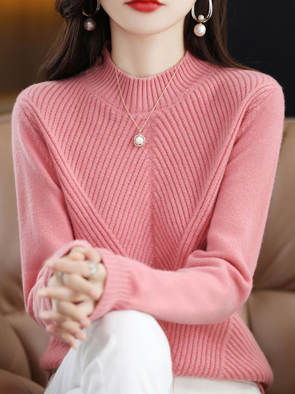 Pull urbain à manches longues et demi-col roulé de couleur unie