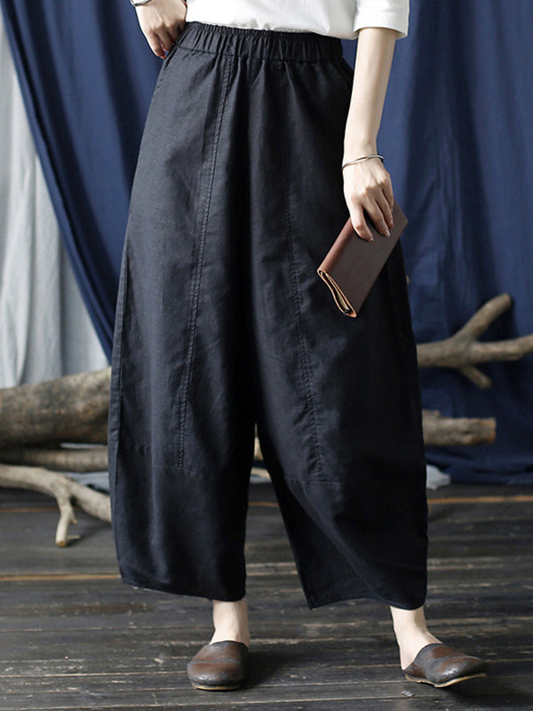 Pantalon large à taille élastique de couleur unie simple