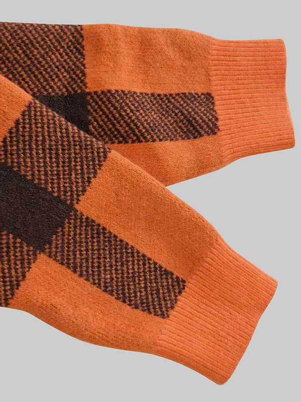 Pull à manches longues, à carreaux, à col cheminée, couleur contrastée