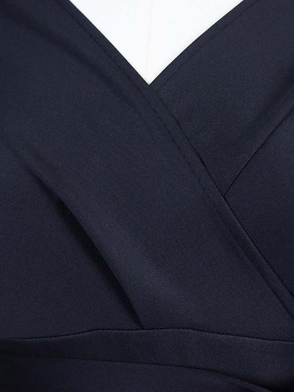 Robe mi-longue à nœud, à lacets, à col en V, couleur unie