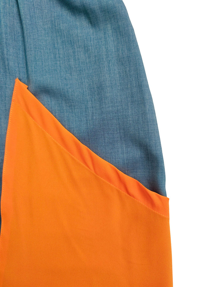 Pantalon ample taille haute, à taille élastique, à poches, à empiècements, couleur contrastée