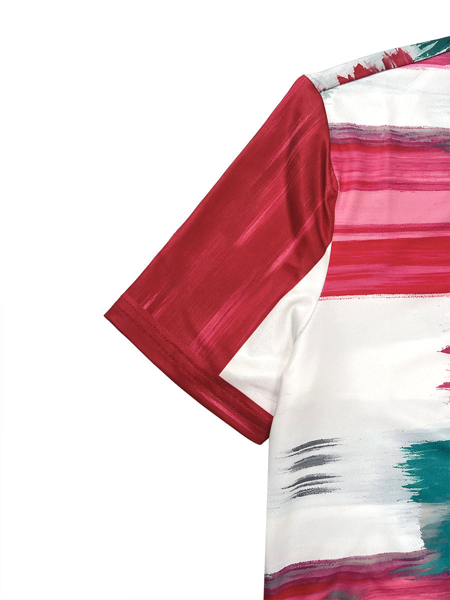 T-shirt imprimé à manches courtes, coupe près du corps, à carreaux, à col rond, couleur contrastée