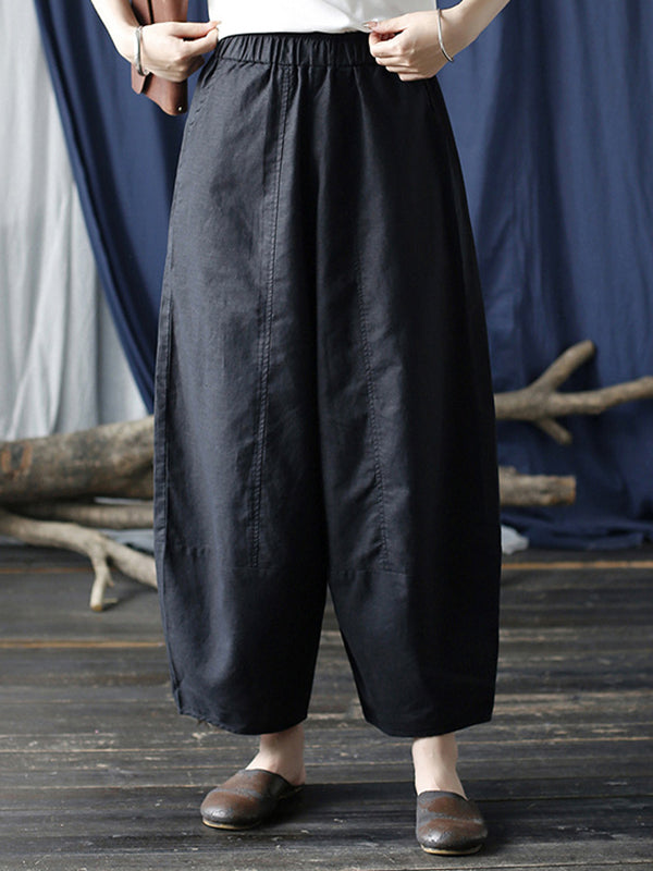 Pantalon large à taille élastique de couleur unie simple