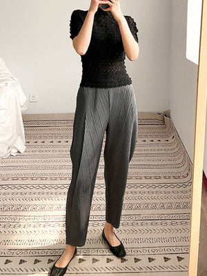 Pantalon 7/8 plissé couleur unie