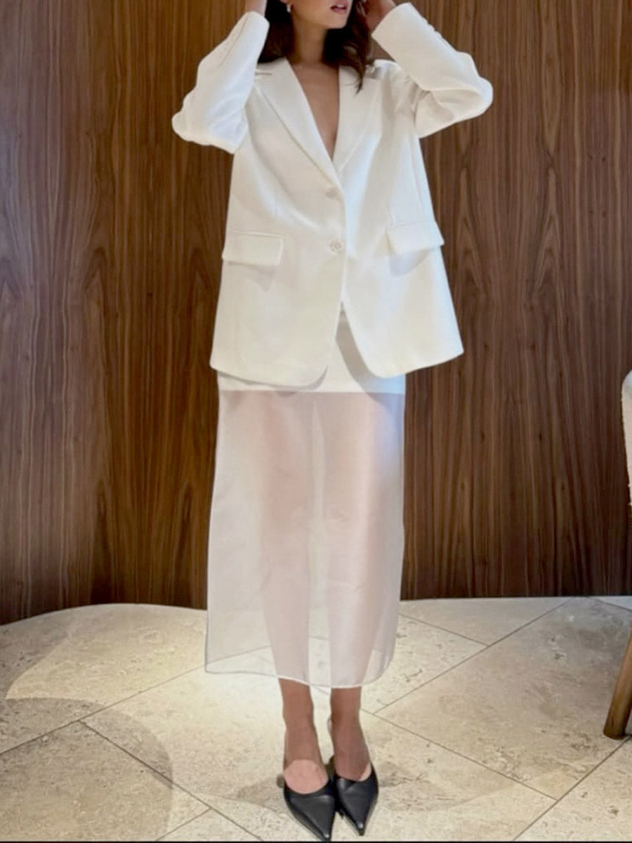 Jupe superposée transparente à taille élastique, taille haute, à empiècements, couleur unie