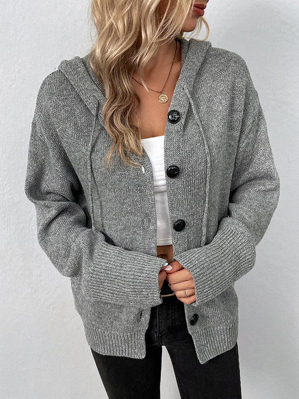 Cardigan cache-cœur à capuche et boutonné de couleur unie