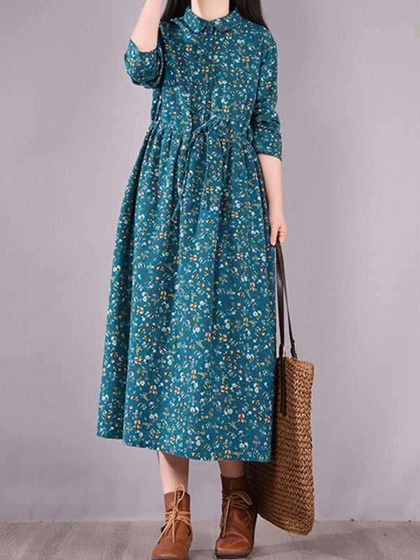 Robe mi-longue originale à imprimé floral Frenum à revers