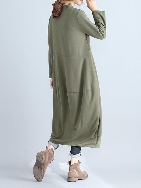 Robe mi-longue décontractée ample grande taille, à capuche, couleur unie