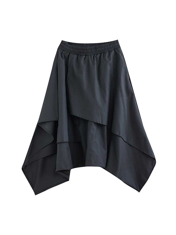 Jupe-culotte de couleur unie, ample, asymétrique, élastique, superposée, taille haute