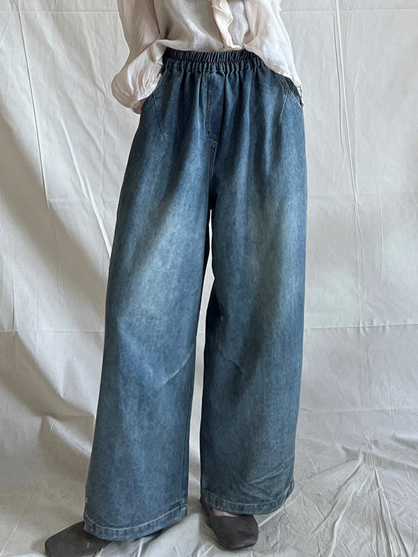 Jean ample à jambes larges, à taille élastique, à poches, couleur contrastée