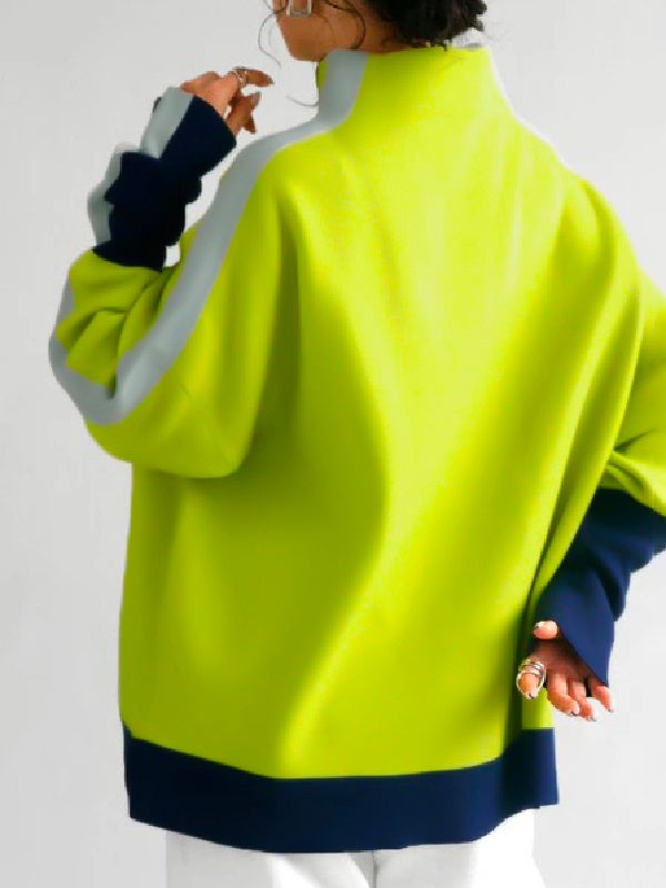 Sweat-shirt à manches longues et col haut, couleur contrastée