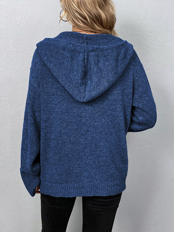 Cardigan cache-cœur à capuche et boutonné de couleur unie