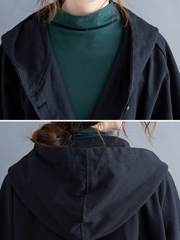 Manteau long trench ample à capuche
