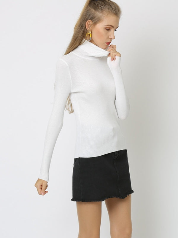 Pull à col haut en tricot simple, 10 couleurs, couleur unie