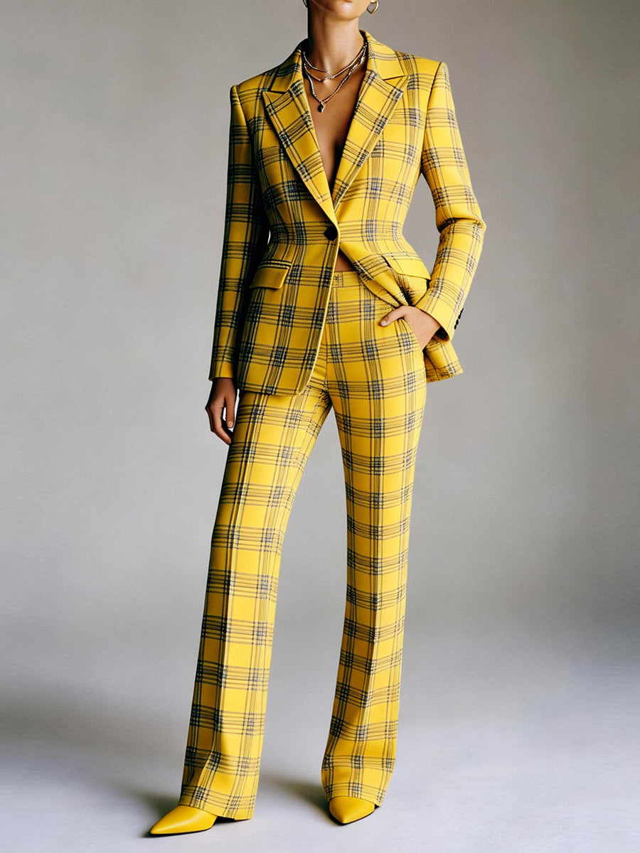 Pantalon ample coupe droite, à carreaux, à empiècements, couleur contrastée