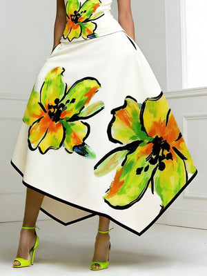 Jupe coupe trapèze, taille haute, à imprimé floral